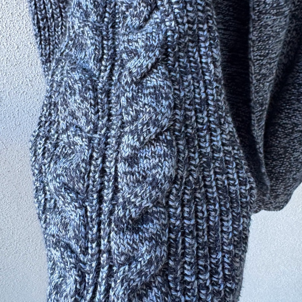 Talbots Open Cotton Cardigan Blue Gray Large Fisherman Cable Knit Cabincore Cozy - Picture 5 of 11